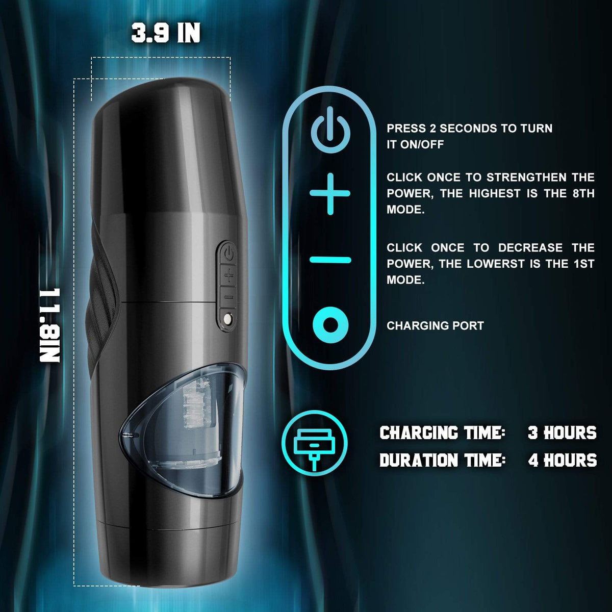 Telescoping Rotating 8 Modes Vision Window Masturbation Cup