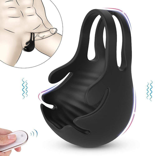 9-Speed Vibrating Penis Ring with Taint Teaser, Stimulate Penis Scrotum Testicle
