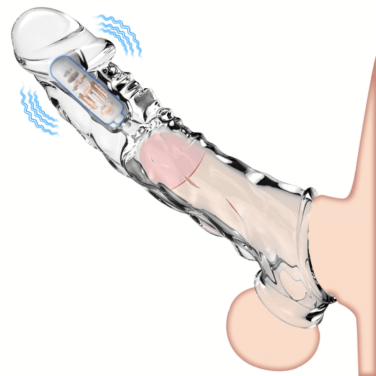 Eveandlove 3.6 inch Clear Reusable Penis Sleeve with Vibrator Penis Ring