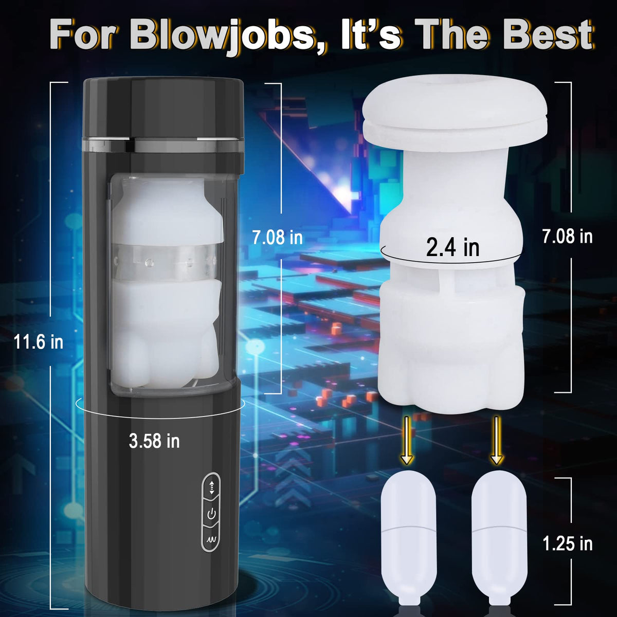 Hands-Free Male Oral Sex Toy with 6 Thrusts& Suctions 7 Vibrations (Milk White Sleeve)