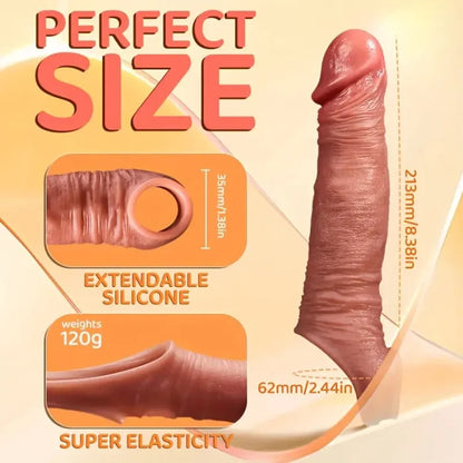 Sexoralab™ APP Controlled 9 Vibrating Penis Extender Sleeve With Cock Ring
