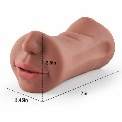 3 in 1 Tanned Lifelike Face Pocket Pussy Blowjob Masturbator Stroker