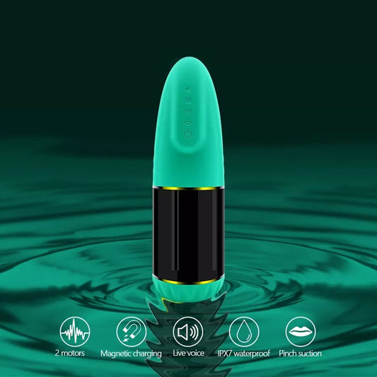 Bullet-shaped Silicone Exterior Sucking Vibration Voice Masturbator