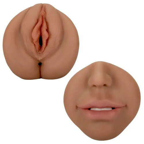 3 in 1 Tanned Lifelike Face Pocket Pussy Blowjob Masturbator Stroker